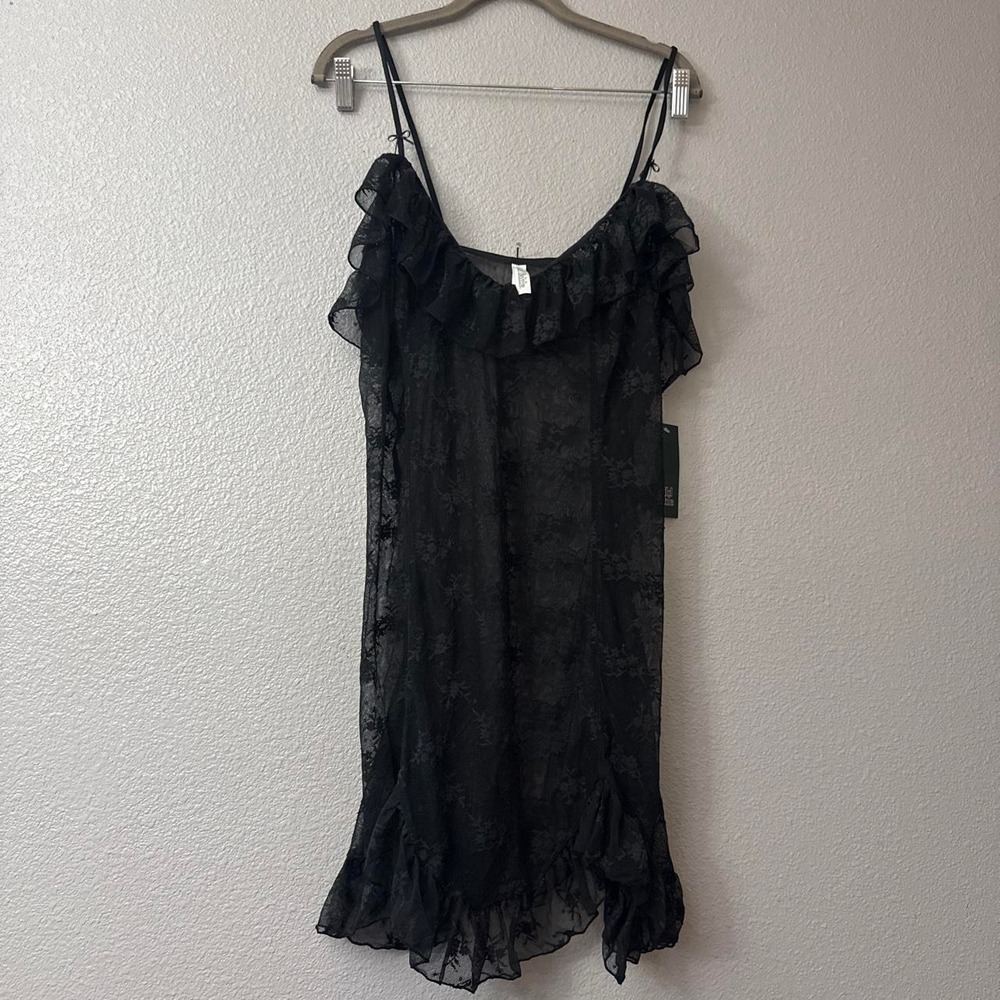 Wild Fable Women's Black Lace Sexy Teddy with Ruffles